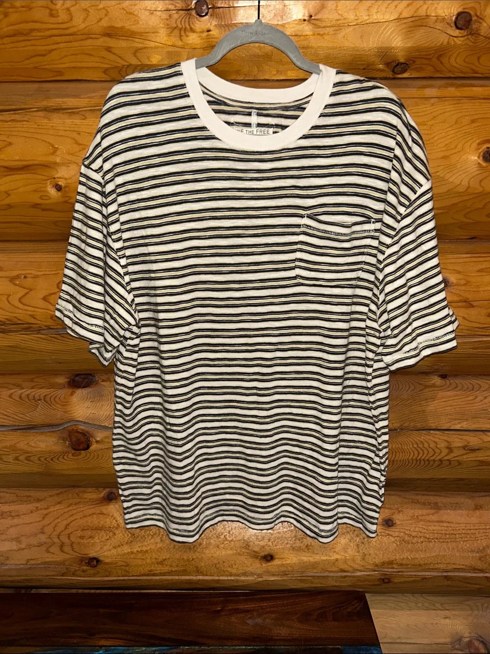 Free People NWOT All Love Striped Pocket Tee Size Small in Tea Combo